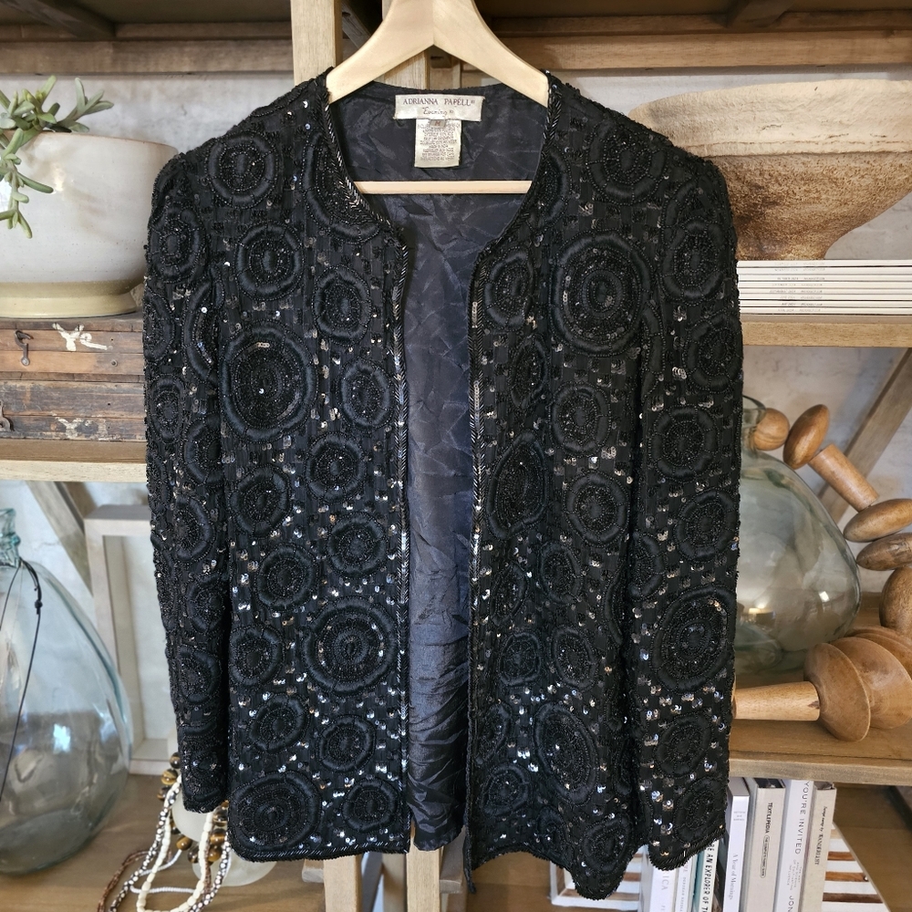 Vintage Black Sequin Embroidered Jacket | Size M | Excellent Condition